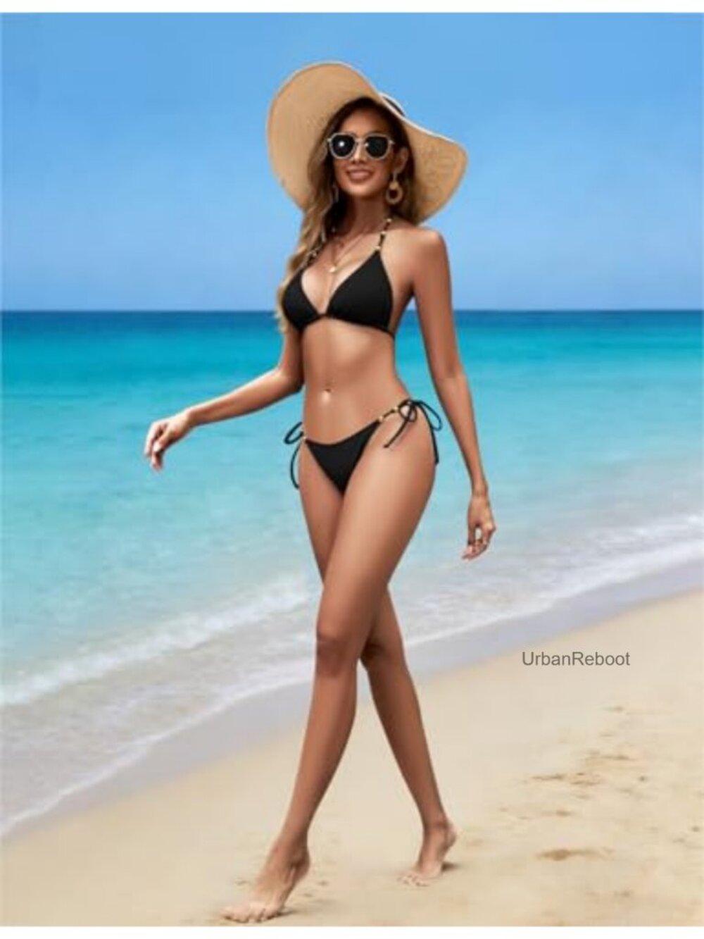 Two Piece Triangle String Bikini Set Beaded Swimsuits - Picture 5 of 6